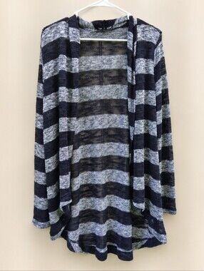 a.n.a. New Approach Open Front Cardigan Sweater Large Black Gray Lightweight